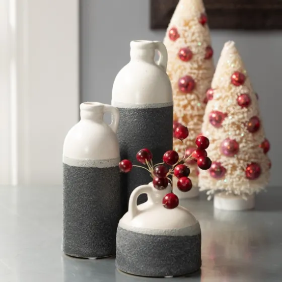 White And Black Two-Toned Ceramic Vases, Set Of 3-Kirkland's Home New