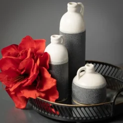 White And Black Two-Toned Ceramic Vases, Set Of 3-Kirkland's Home New