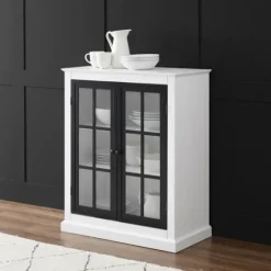 White And Black Windowpane Doors Cabinet-Kirkland's Home Store