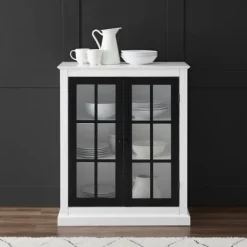 White And Black Windowpane Doors Cabinet-Kirkland's Home Store