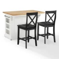 White And Black Wood 3-Pc. Kitchen Island Set-Kirkland's Home Discount