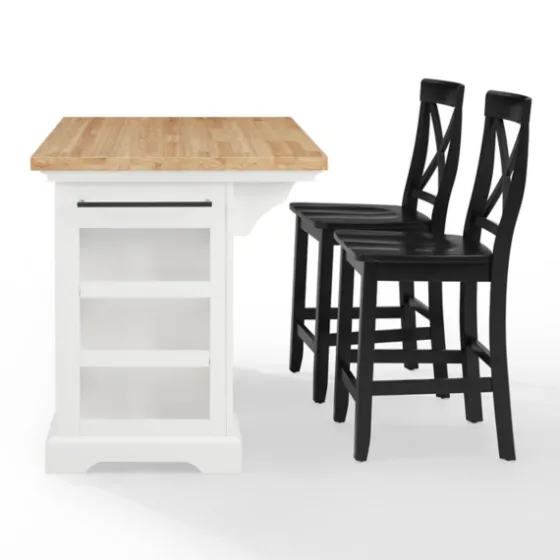 White And Black Wood 3-Pc. Kitchen Island Set-Kirkland's Home Discount