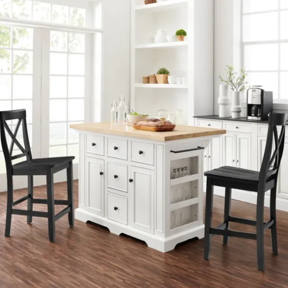 White And Black Wood 3-Pc. Kitchen Island Set-Kirkland's Home Discount