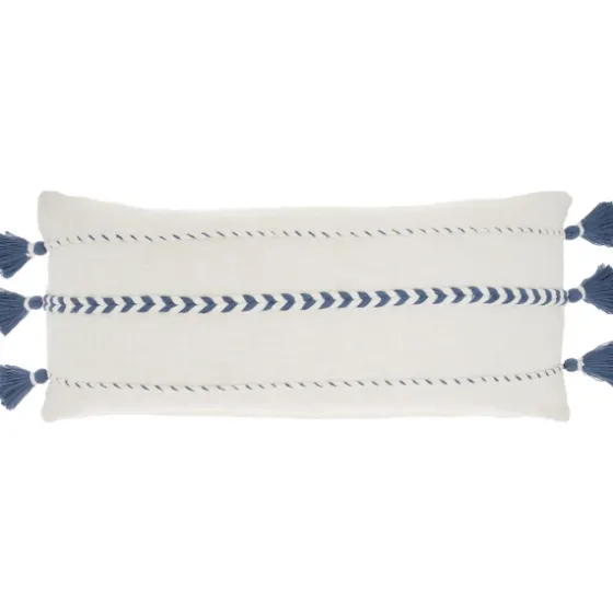 White And Blue Braided Stripe Lumbar Pillow-Kirkland's Home Shop