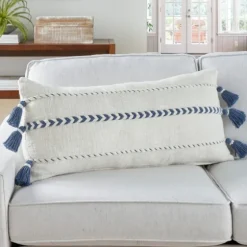White And Blue Braided Stripe Lumbar Pillow-Kirkland's Home Shop