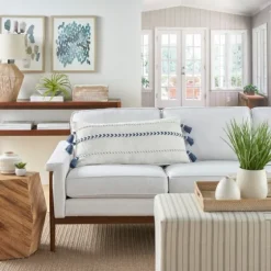 White And Blue Braided Stripe Lumbar Pillow-Kirkland's Home Shop