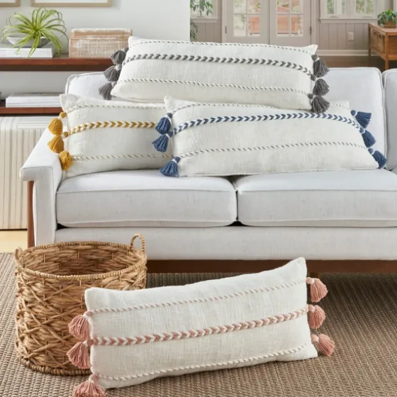 White And Blue Braided Stripe Lumbar Pillow-Kirkland's Home Shop