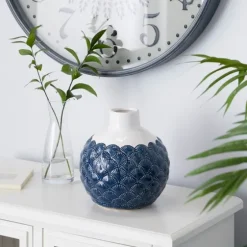 White And Blue Coastal Ceramic Vase, 8 In.-Kirkland's Home Store