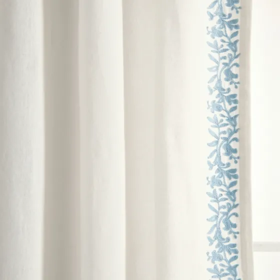White And Blue Embroidered Curtain Panel, 84 In.-Kirkland's Home Flash Sale