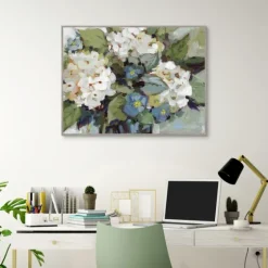 White And Blue Hydrangeas Framed Canvas Art Print-Kirkland's Home Cheap