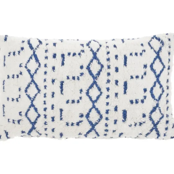 White And Blue Tufted Geo Lumbar Pillow-Kirkland's Home Cheap
