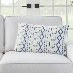 White And Blue Tufted Geo Lumbar Pillow-Kirkland's Home Cheap