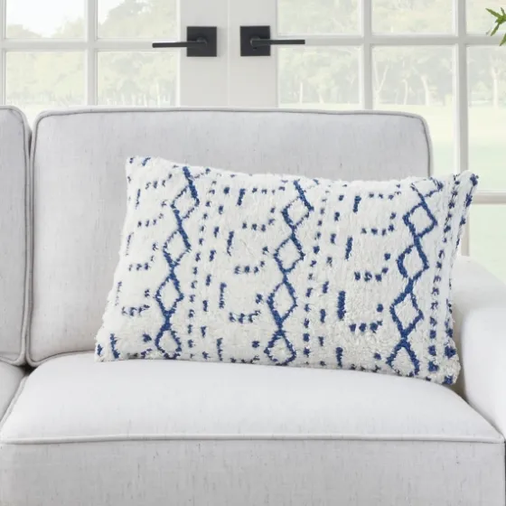 White And Blue Tufted Geo Lumbar Pillow-Kirkland's Home Cheap