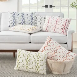 White And Blue Tufted Geo Lumbar Pillow-Kirkland's Home Cheap