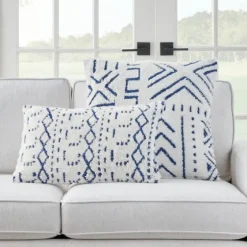 White And Blue Tufted Geo Lumbar Pillow-Kirkland's Home Cheap