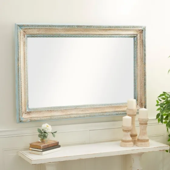 White And Blue Wood Frame Mirror, 32X48 In.-Kirkland's Home Cheap