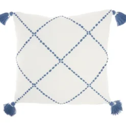 White And Blue Woven Dots Diamond Pillow-Kirkland's Home Sale