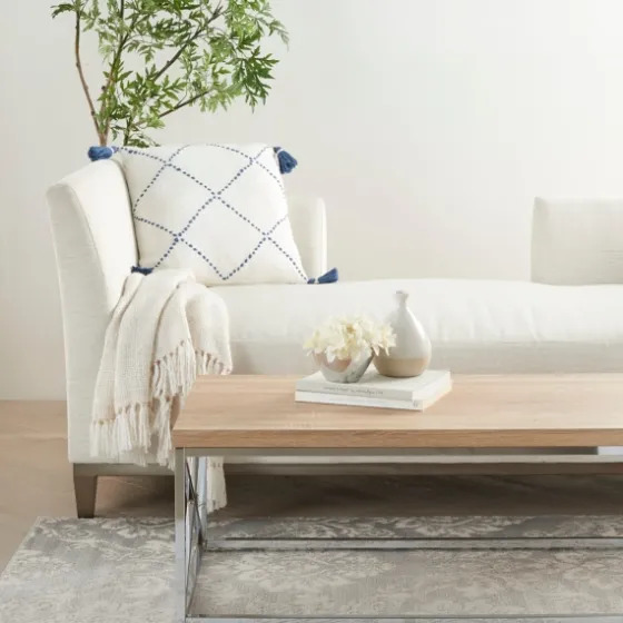 White And Blue Woven Dots Diamond Pillow-Kirkland's Home Sale