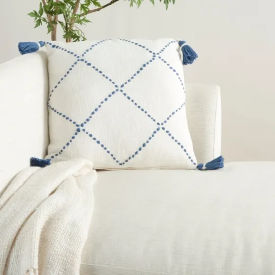 White And Blue Woven Dots Diamond Pillow-Kirkland's Home Sale