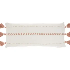 White And Blush Braided Stripe Lumbar Pillow-Kirkland's Home Best