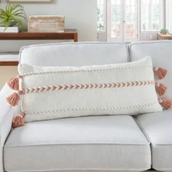 White And Blush Braided Stripe Lumbar Pillow-Kirkland's Home Best