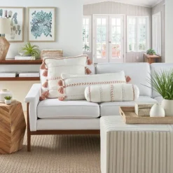 White And Blush Braided Stripe Lumbar Pillow-Kirkland's Home Best