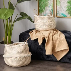 White And Brown Seagrass Woven Baskets, Set Of 2-Kirkland's Home Flash Sale