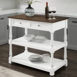 White And Brown Wood Kitchen Island-Kirkland's Home New