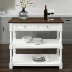 White And Brown Wood Kitchen Island-Kirkland's Home New