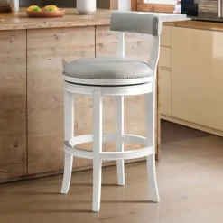 White And Faux Leather Swivel Bar Stool-Kirkland's Home Cheap