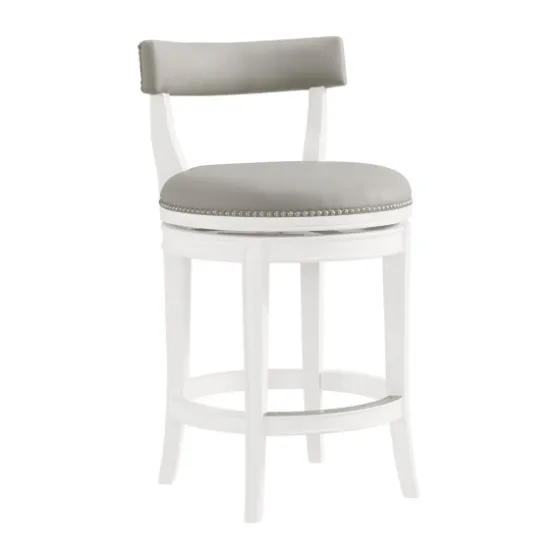White And Faux Leather Swivel Counter Stool-Kirkland's Home Store