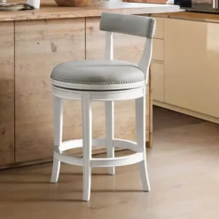 White And Faux Leather Swivel Counter Stool-Kirkland's Home Store
