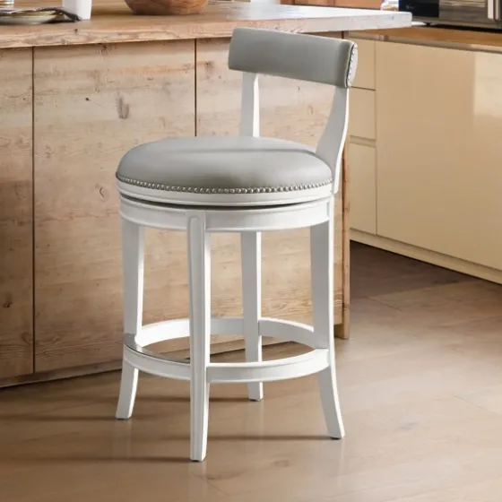 White And Faux Leather Swivel Counter Stool-Kirkland's Home Store