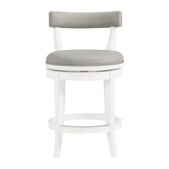 White And Faux Leather Swivel Counter Stool-Kirkland's Home Store