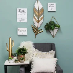 White And Gold Feather Wall Plaque-Kirkland's Home Fashion