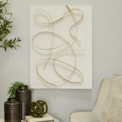 White And Gold Iron Abstract Wave Plaque-Kirkland's Home Outlet
