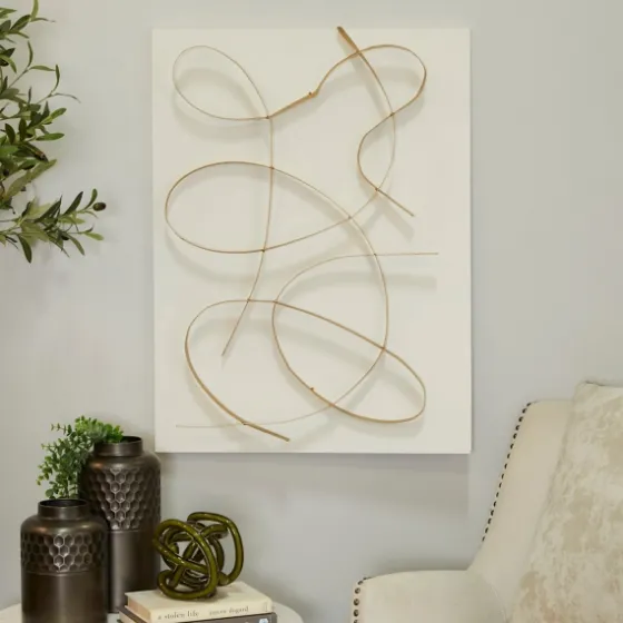 White And Gold Iron Abstract Wave Plaque-Kirkland's Home Outlet