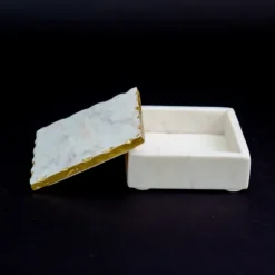 White And Gold Marble Square Vanity Box-Kirkland's Home Shop