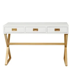 White And Gold Metal Desk With Outlets-Kirkland's Home Fashion