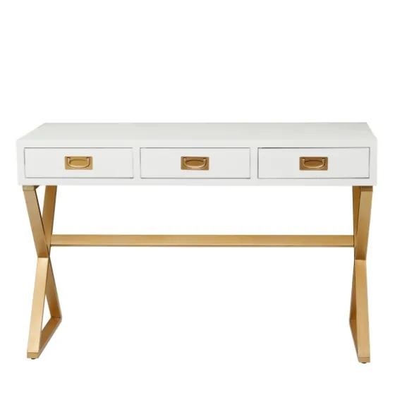 White And Gold Metal Desk With Outlets-Kirkland's Home Fashion