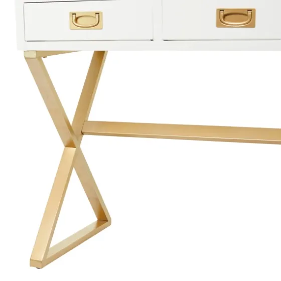 White And Gold Metal Desk With Outlets-Kirkland's Home Fashion