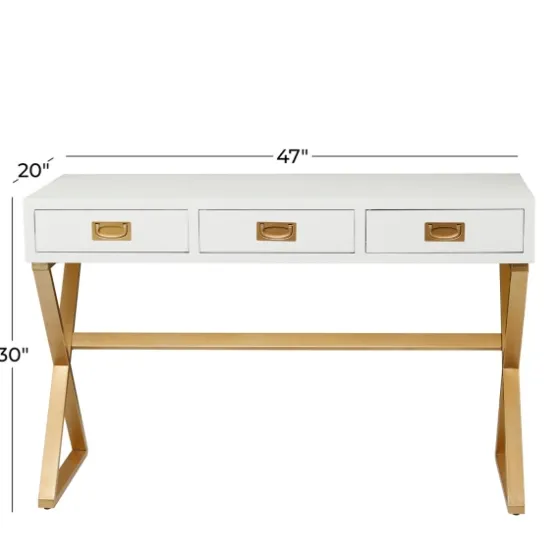 White And Gold Metal Desk With Outlets-Kirkland's Home Fashion