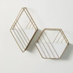 White And Gold Metal Wall Pockets, Set Of 2-Kirkland's Home Store