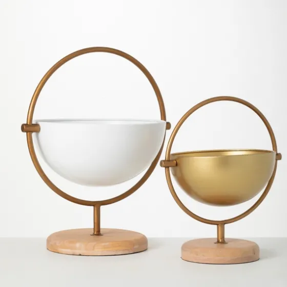 White And Gold Spherical Frame Bowls, Set Of 2-Kirkland's Home Store