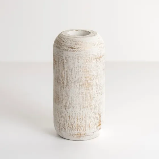 White And Gold Wood Cylinder Vase, 8 In.-Kirkland's Home Discount