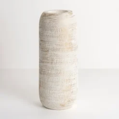 White And Gold Wood Cylinder Vase, 12 In.-Kirkland's Home New