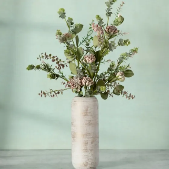 White And Gold Wood Cylinder Vase, 12 In.-Kirkland's Home New
