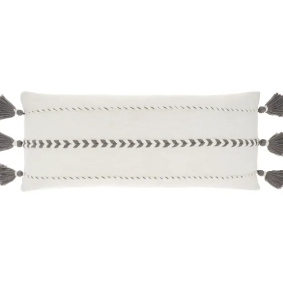 White And Gray Braided Stripe Lumbar Pillow-Kirkland's Home Cheap