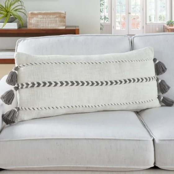 White And Gray Braided Stripe Lumbar Pillow-Kirkland's Home Cheap