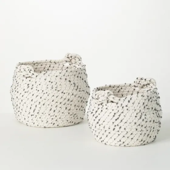 White And Gray Dotted Woven Baskets, Set Of 2-Kirkland's Home Flash Sale